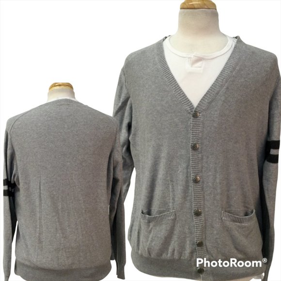 Eric Daman for Threads & Heirs Soft Gray Cotton V-Neck Cardigan, Boys L Mens S - Picture 1 of 4